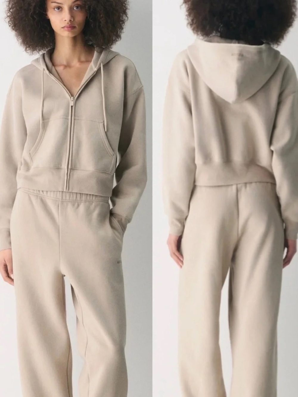 Aritzia Cozy Sweatfleece Boxy Zip Hoodie Marcona Beige Size S